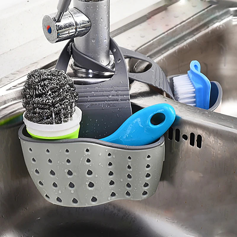 Home Storage Drain Basket Kitchen Sink Holder Adjustable Soap Sponge Shlf Hanging Drain Basket Bag Kitchen Accessories