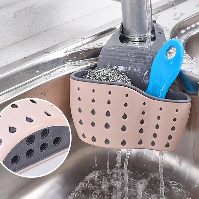 Home Storage Drain Basket Kitchen Sink Holder Adjustable Soap Sponge Shlf Hanging Drain Basket Bag Kitchen Accessories